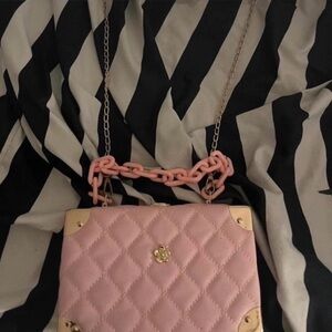 SHEIN Pink Quilted Crossbody Bag with Chain